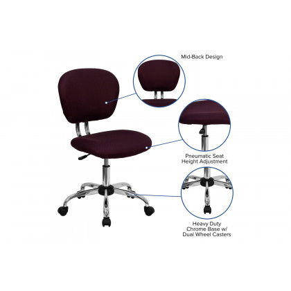 BLNK Beverly Mid-Back Mesh Padded Swivel Task Office Chair with Chrome Base - Burgundy