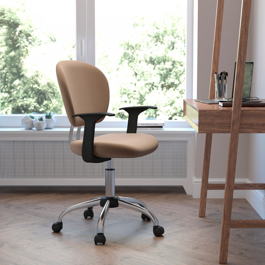 BLNK Beverly Mid-Back Mesh Padded Swivel Task Office Chair with Chrome Base - Coffee, with Arms