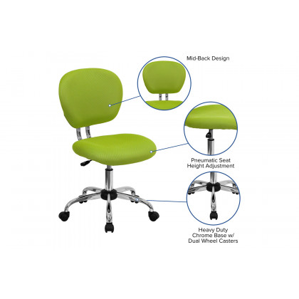 BLNK Beverly Mid-Back Mesh Padded Swivel Task Office Chair with Chrome Base - Apple Green