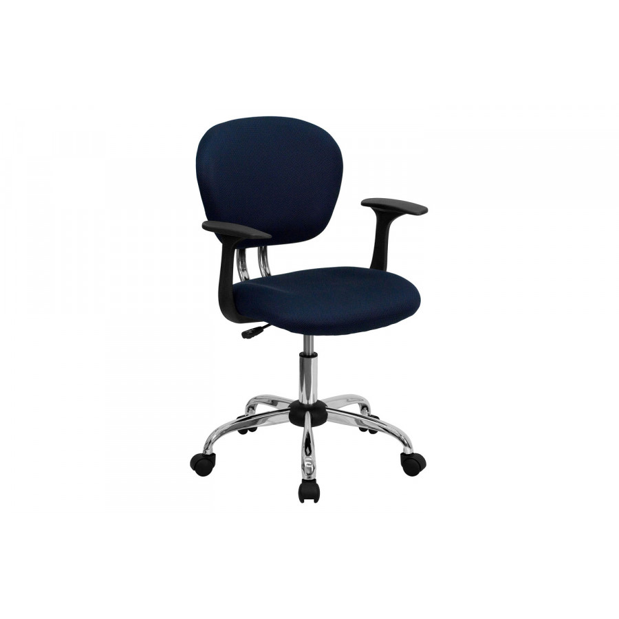 BLNK Beverly Mid-Back Mesh Padded Swivel Task Office Chair with Chrome Base - Navy, with Arms