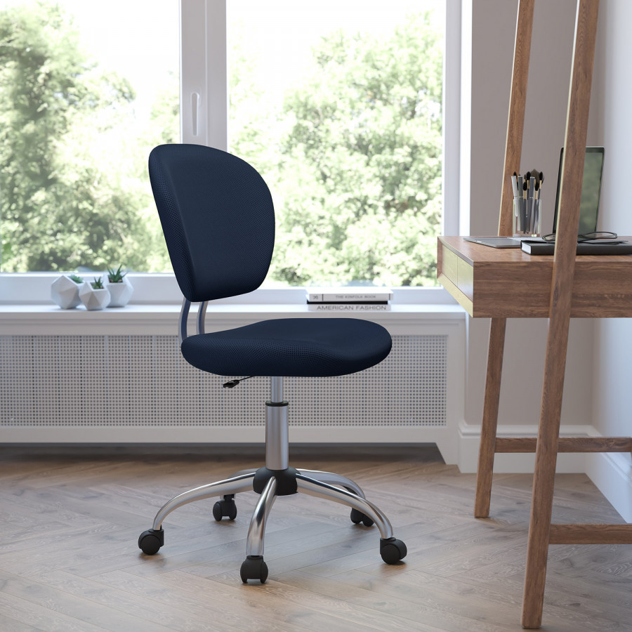 BLNK Beverly Mid-Back Mesh Padded Swivel Task Office Chair with Chrome Base - Navy