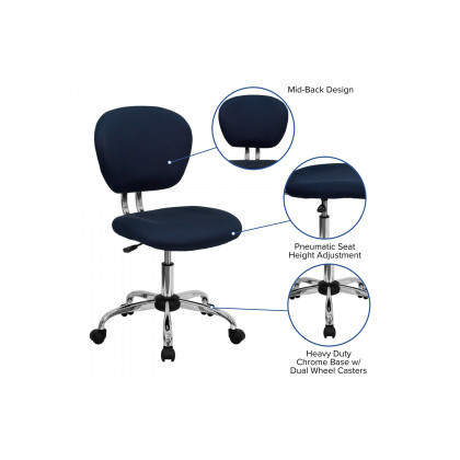 BLNK Beverly Mid-Back Mesh Padded Swivel Task Office Chair with Chrome Base - Navy