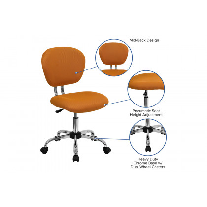 BLNK Beverly Mid-Back Mesh Padded Swivel Task Office Chair with Chrome Base - Orange