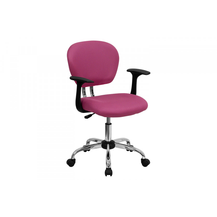 BLNK Beverly Mid-Back Mesh Padded Swivel Task Office Chair with Chrome Base - Pink, with Arms