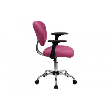 BLNK Beverly Mid-Back Mesh Padded Swivel Task Office Chair with Chrome Base - Pink, with Arms