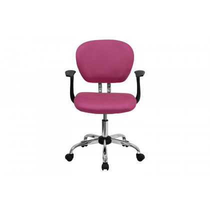 BLNK Beverly Mid-Back Mesh Padded Swivel Task Office Chair with Chrome Base - Pink, with Arms