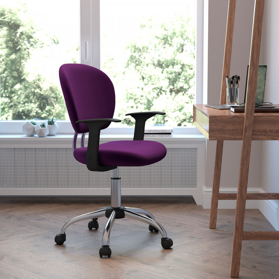BLNK Beverly Mid-Back Mesh Padded Swivel Task Office Chair with Chrome Base - Purple, with Arms