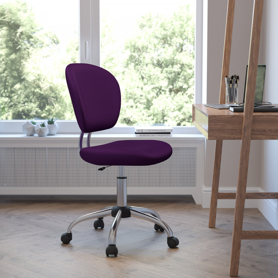 BLNK Beverly Mid-Back Mesh Padded Swivel Task Office Chair with Chrome Base - Purple