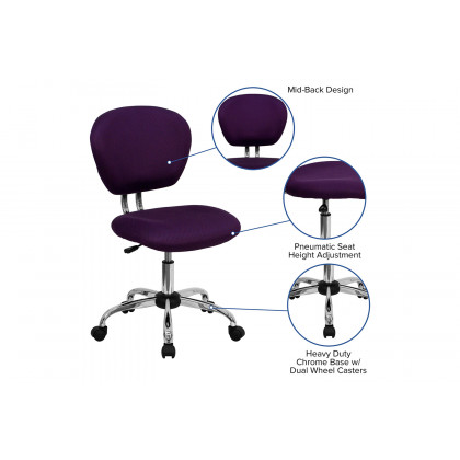 BLNK Beverly Mid-Back Mesh Padded Swivel Task Office Chair with Chrome Base - Purple