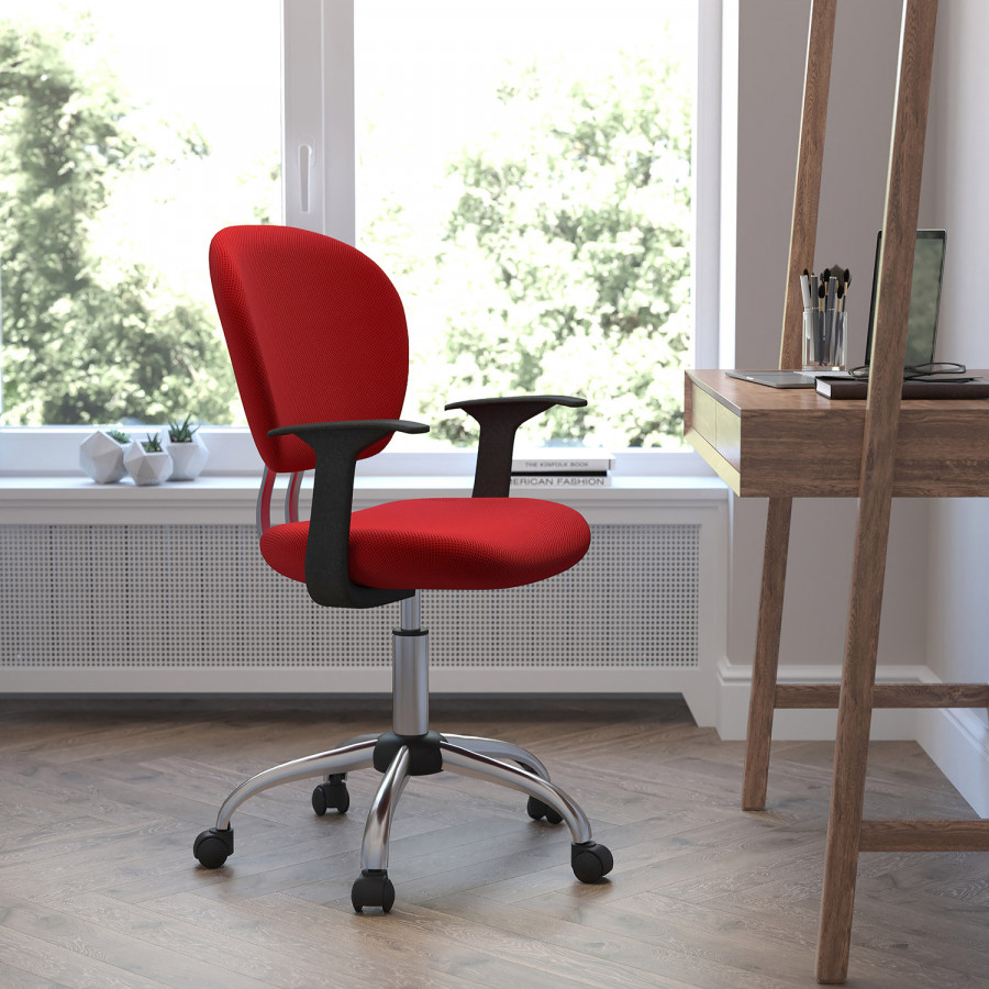 BLNK Beverly Mid-Back Mesh Padded Swivel Task Office Chair with Chrome Base - Red, with Arms