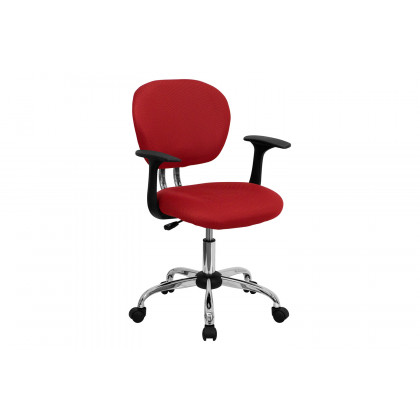 BLNK Beverly Mid-Back Mesh Padded Swivel Task Office Chair with Chrome Base - Red, with Arms