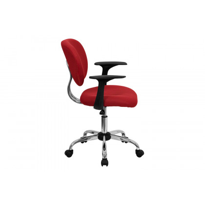 BLNK Beverly Mid-Back Mesh Padded Swivel Task Office Chair with Chrome Base - Red, with Arms