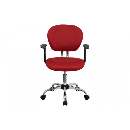BLNK Beverly Mid-Back Mesh Padded Swivel Task Office Chair with Chrome Base - Red, with Arms