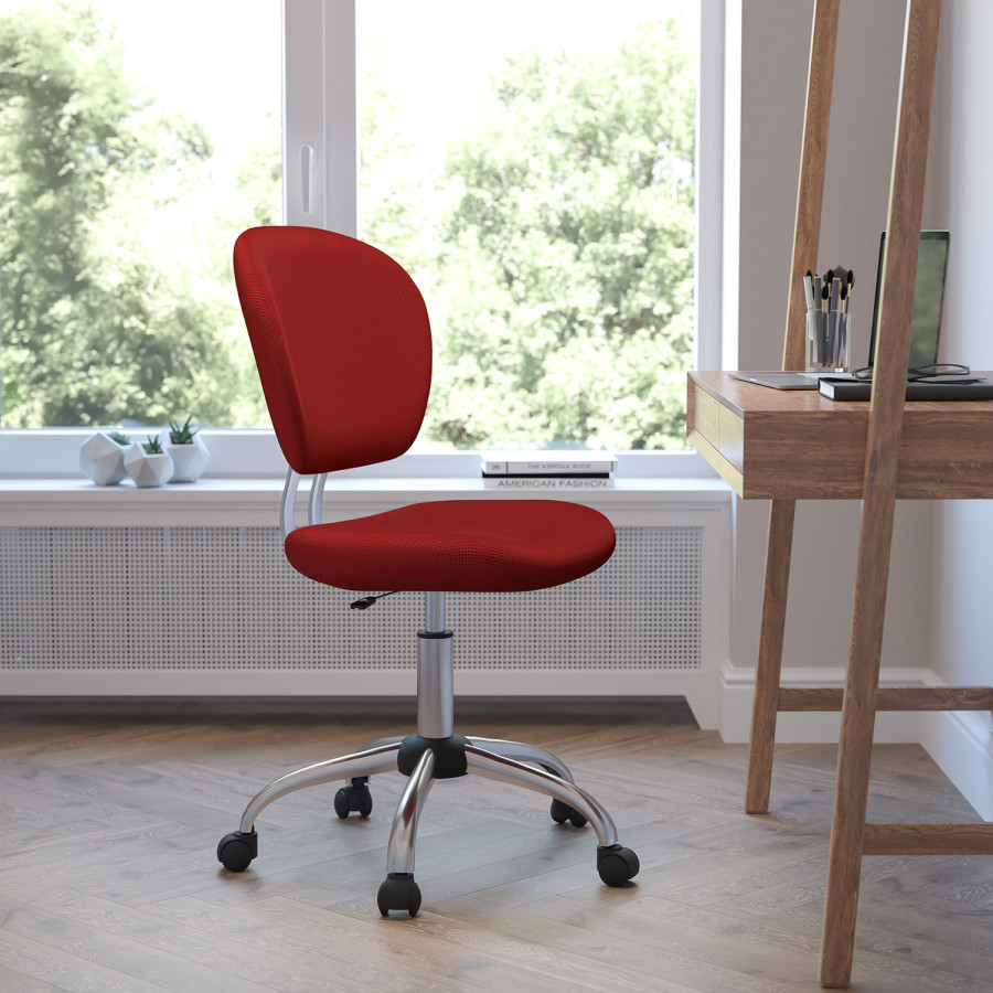 BLNK Beverly Mid-Back Mesh Padded Swivel Task Office Chair with Chrome Base - Red
