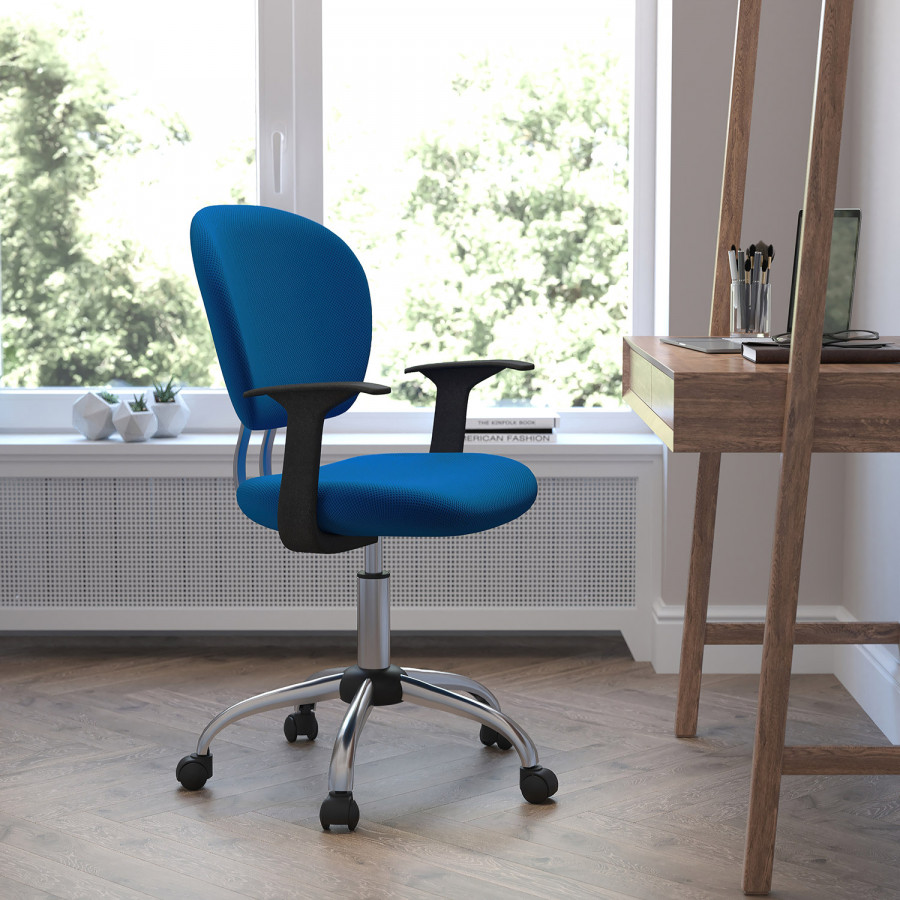 BLNK Beverly Mid-Back Mesh Padded Swivel Task Office Chair with Chrome Base - Turquoise, with Arms