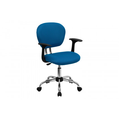 BLNK Beverly Mid-Back Mesh Padded Swivel Task Office Chair with Chrome Base - Turquoise, with Arms