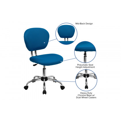 BLNK Beverly Mid-Back Mesh Padded Swivel Task Office Chair with Chrome Base - Turquoise
