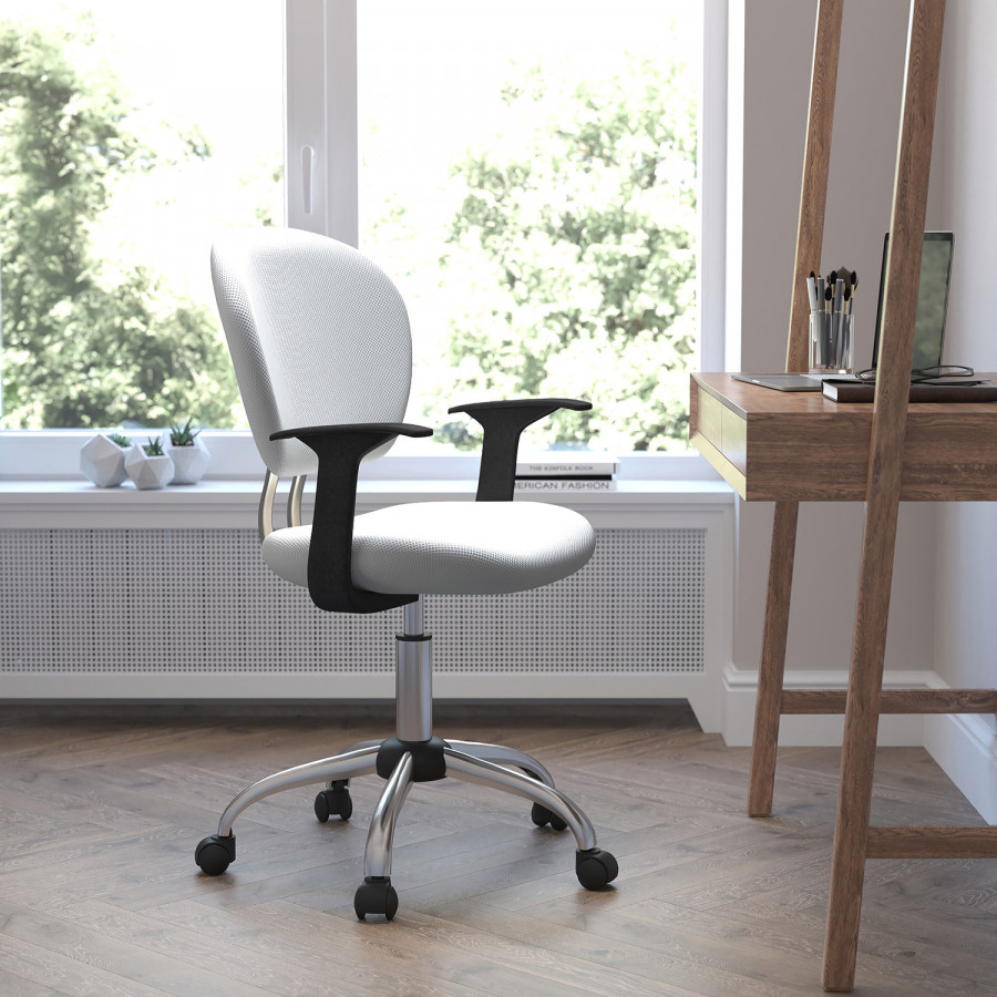 BLNK Beverly Mid-Back Mesh Padded Swivel Task Office Chair with Chrome Base - White, with Arms