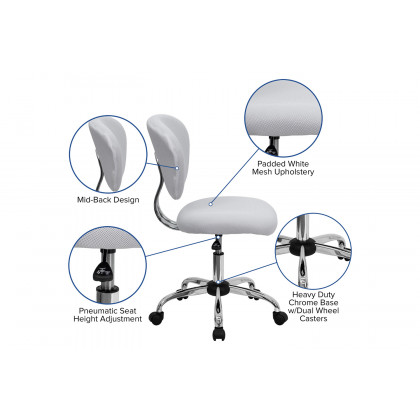 BLNK Beverly Mid-Back Mesh Padded Swivel Task Office Chair with Chrome Base - White