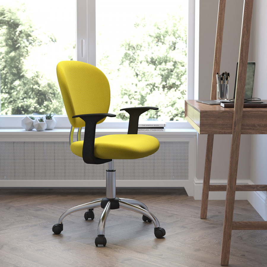 BLNK Beverly Mid-Back Mesh Padded Swivel Task Office Chair with Chrome Base - Yellow, with Arms
