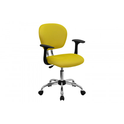 BLNK Beverly Mid-Back Mesh Padded Swivel Task Office Chair with Chrome Base - Yellow, with Arms