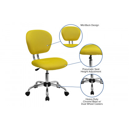 BLNK Beverly Mid-Back Mesh Padded Swivel Task Office Chair with Chrome Base - Yellow