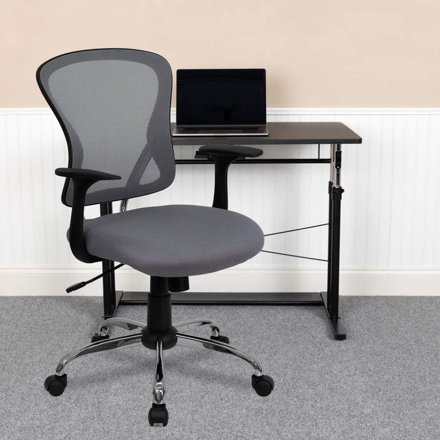 BLNK Alfred Mid-Back Mesh Swivel Task Office Chair with Chrome Base and Arms - Gray