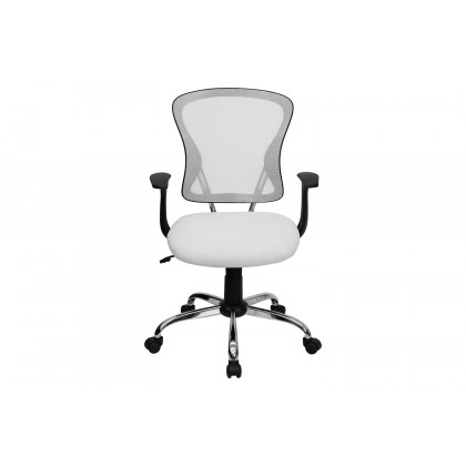 BLNK Alfred Mid-Back Mesh Swivel Task Office Chair with Chrome Base and Arms - White