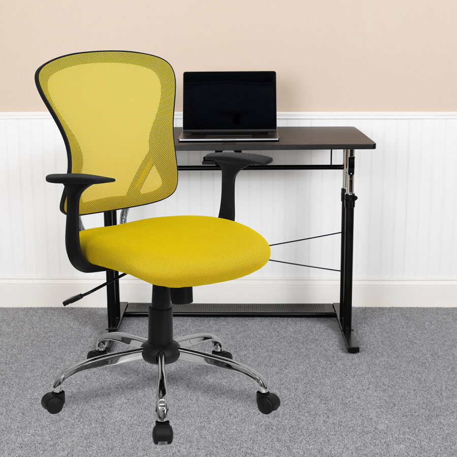 BLNK Alfred Mid-Back Mesh Swivel Task Office Chair with Chrome Base and Arms - Yellow