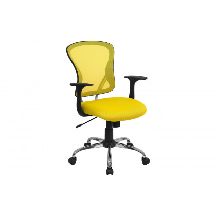 BLNK Alfred Mid-Back Mesh Swivel Task Office Chair with Chrome Base and Arms - Yellow