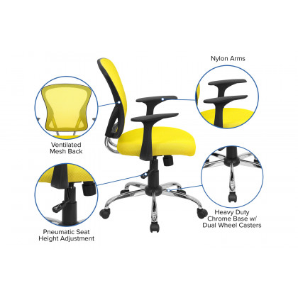BLNK Alfred Mid-Back Mesh Swivel Task Office Chair with Chrome Base and Arms - Yellow