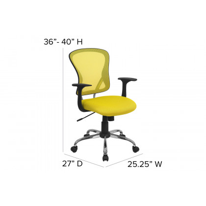 BLNK Alfred Mid-Back Mesh Swivel Task Office Chair with Chrome Base and Arms - Yellow