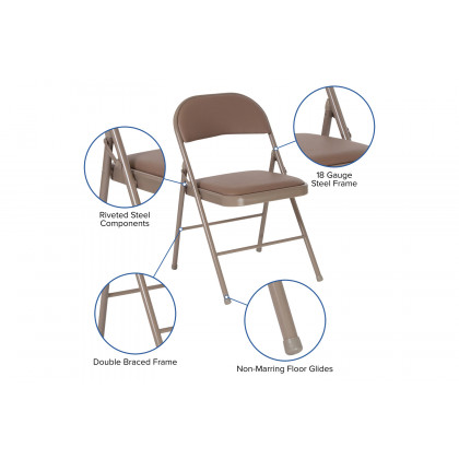 BLNK HERCULES Series Vinyl Double Braced Folding Chair - Beige