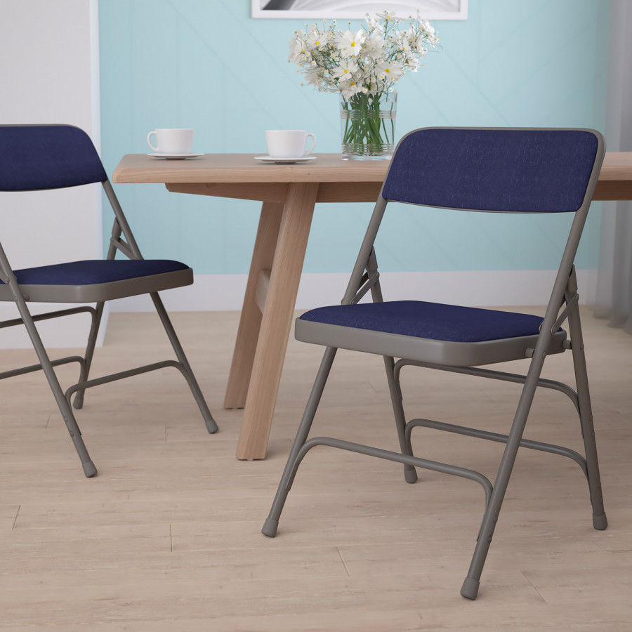 BLNK HERCULES Series Fabric Curved Triple Braced and Double Hinged Metal Folding Chair - Navy
