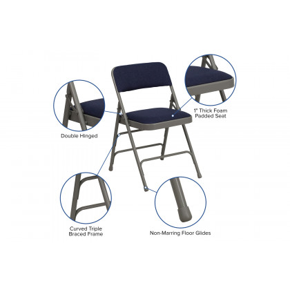 BLNK HERCULES Series Fabric Curved Triple Braced and Double Hinged Metal Folding Chair - Navy