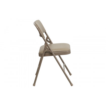 BLNK HERCULES Series Vinyl Curved Triple Braced and Double Hinged Metal Folding Chair - Beige