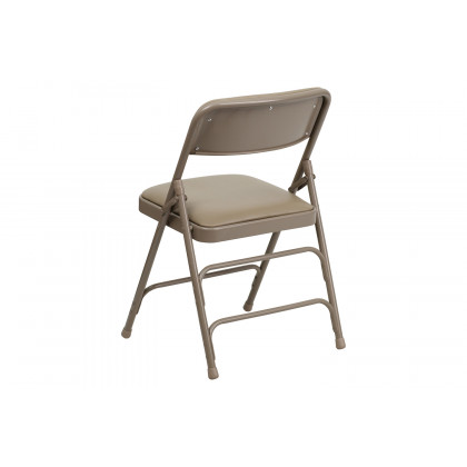 BLNK HERCULES Series Vinyl Curved Triple Braced and Double Hinged Metal Folding Chair - Beige