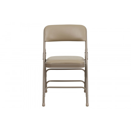 BLNK HERCULES Series Vinyl Curved Triple Braced and Double Hinged Metal Folding Chair - Beige