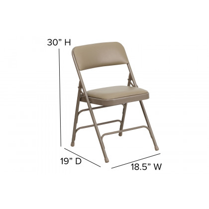 BLNK HERCULES Series Vinyl Curved Triple Braced and Double Hinged Metal Folding Chair - Beige