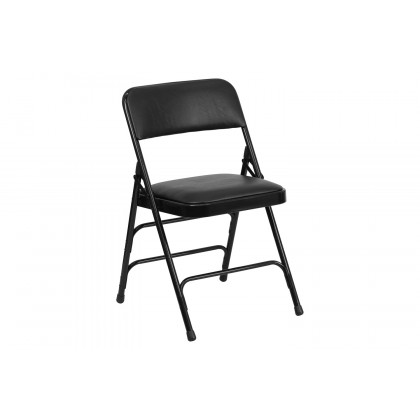 BLNK HERCULES Series Vinyl Curved Triple Braced and Double Hinged Metal Folding Chair - Black