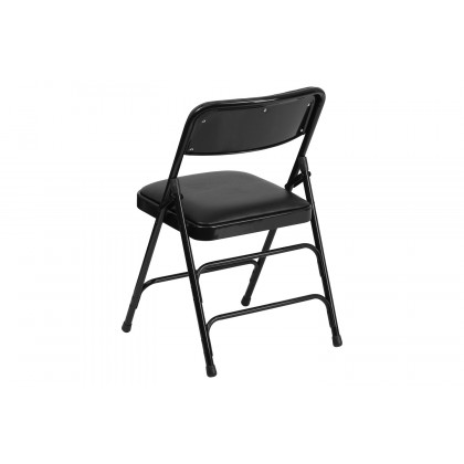 BLNK HERCULES Series Vinyl Curved Triple Braced and Double Hinged Metal Folding Chair - Black