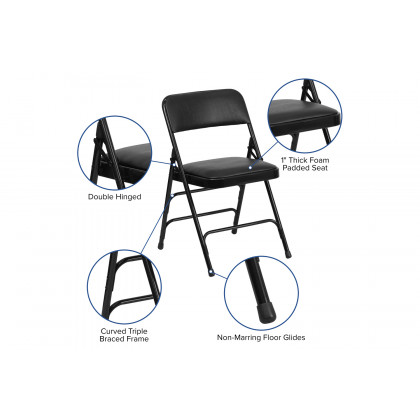 BLNK HERCULES Series Vinyl Curved Triple Braced and Double Hinged Metal Folding Chair - Black