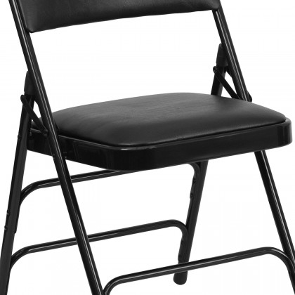 BLNK HERCULES Series Vinyl Curved Triple Braced and Double Hinged Metal Folding Chair - Black