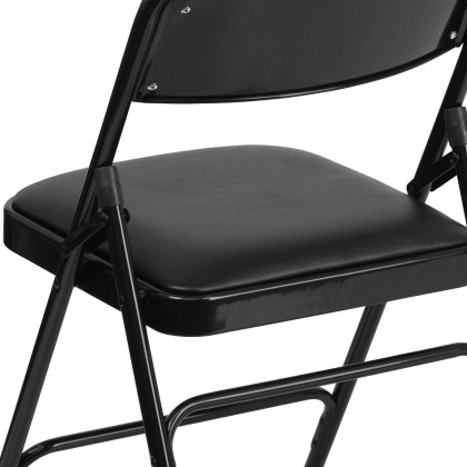 BLNK HERCULES Series Vinyl Curved Triple Braced and Double Hinged Metal Folding Chair - Black