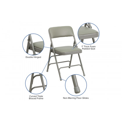 BLNK HERCULES Series Vinyl Curved Triple Braced and Double Hinged Metal Folding Chair - Gray