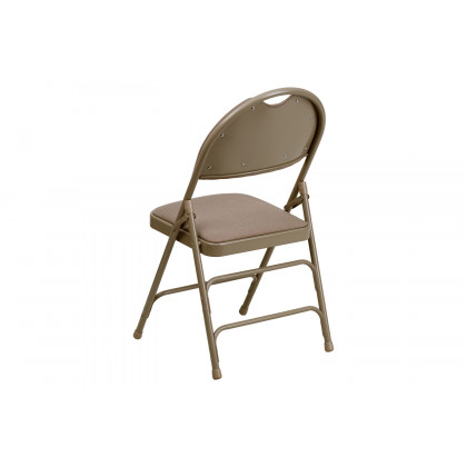 BLNK HERCULES Series Fabric Ultra-Premium Triple Braced Metal Folding Chair with Easy-Carry Handle - Beige
