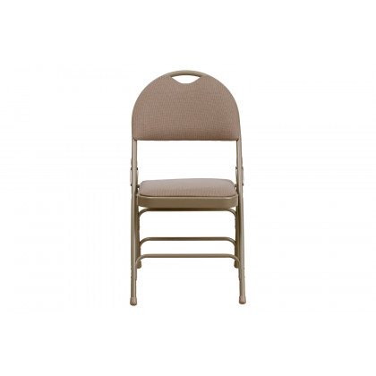 BLNK HERCULES Series Fabric Ultra-Premium Triple Braced Metal Folding Chair with Easy-Carry Handle - Beige