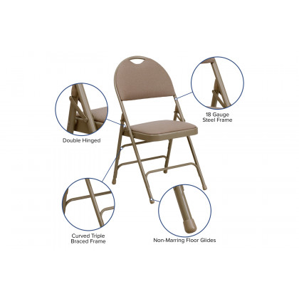 BLNK HERCULES Series Fabric Ultra-Premium Triple Braced Metal Folding Chair with Easy-Carry Handle - Beige