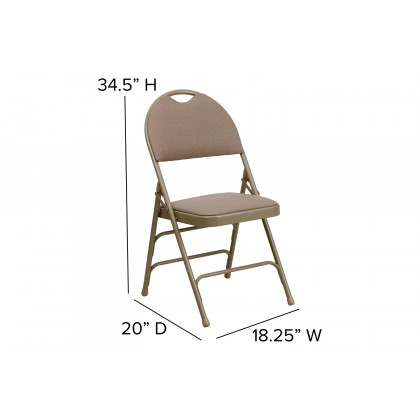 BLNK HERCULES Series Fabric Ultra-Premium Triple Braced Metal Folding Chair with Easy-Carry Handle - Beige
