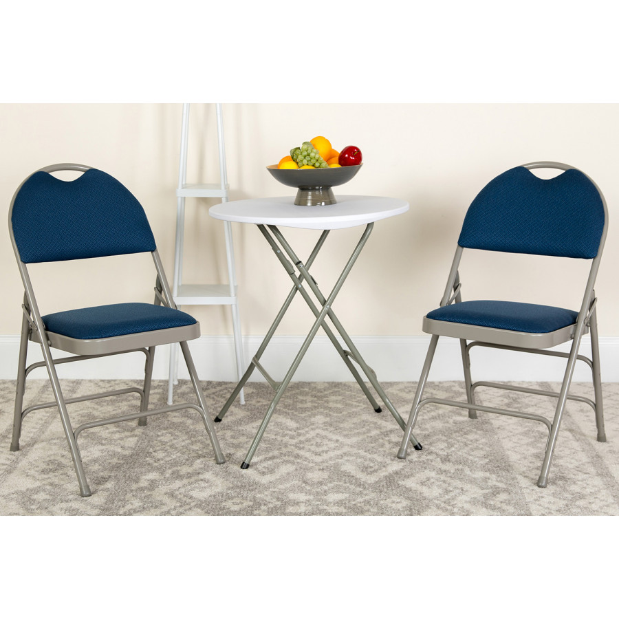 BLNK HERCULES Series Fabric Ultra-Premium Triple Braced Metal Folding Chair with Easy-Carry Handle - Navy